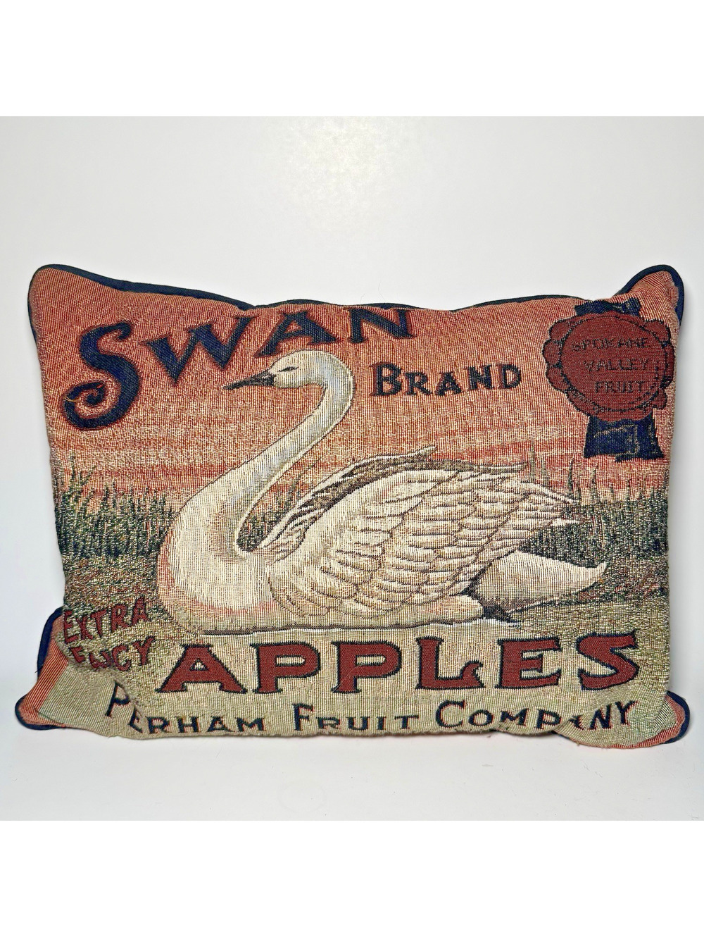 Vintage Swan Brand Apples Tapestry Pillow Perham Fruit Co 14x10